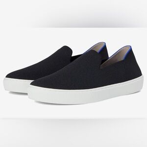 Rothy’s slip on sneaker in black white sole blue trim women’s size 12.5